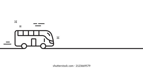 Bus tour transport line icon. Transportation sign. Tourism or public vehicle symbol. Minimal line illustration background. Bus tour line icon pattern banner. White web template concept. Vector