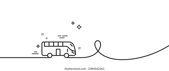 Bus tour transport line icon. Continuous one line with curl. Transportation sign. Tourism or public vehicle symbol. Bus tour single outline ribbon. Loop curve pattern. Vector