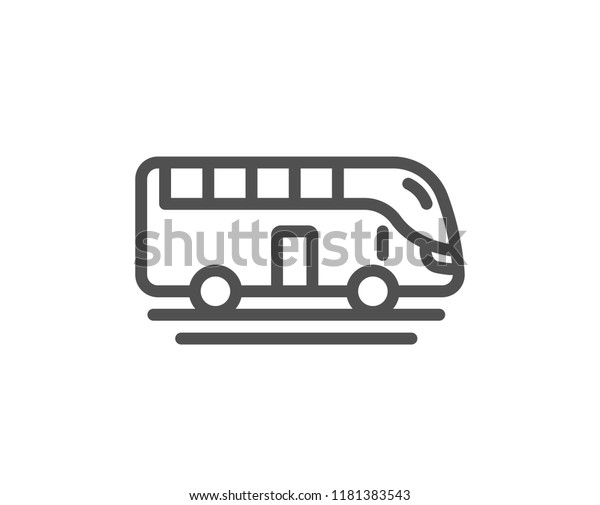 Bus tour transport line icon.
Transportation sign. Tourism or public vehicle symbol. Quality
design element. Classic style bus. Editable stroke.
Vector