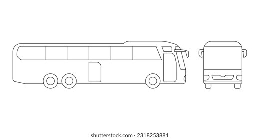 Bus for tour travel and excursion, car model coloring line icon. Passenger transport, automobile for journey. Side and front view. Vector sign outline