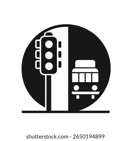 Ícone de semáforo e barramento - Sinal de sinal de transporte público vetorial