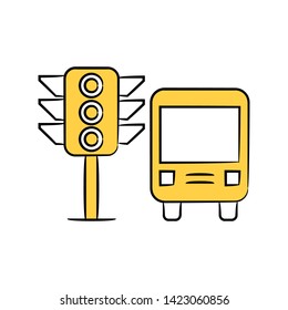 bus and traffic light icon yellow doodle theme