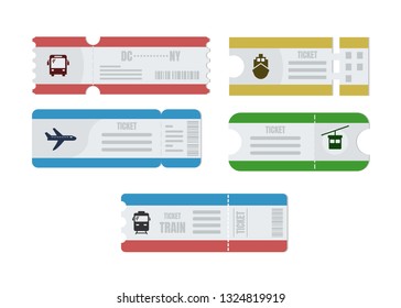 Bus, Train, Airplane Tickets Flat Design Style Icon