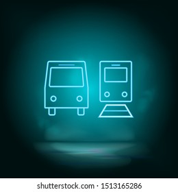Bus, train blue neon vector icon. Simple element illustration from map and navigation concept. Bus, train blue neon vector icon. Real estate concept vector illustration.