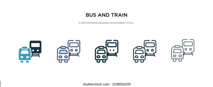 bus and train icon in different style vector illustration. two colored and black bus and train vector icons designed in filled, outline, line stroke style can be used for web, mobile, ui