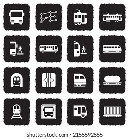 Bus And Train Icons. Grunge Black Flat Design. Vector Illustration.