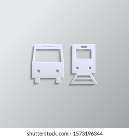 Bus, train paper style, vector icon. Grey color vector background