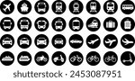 Bus, tram, trolleybus, subway, train, ship, bicycle and car icons as symbols of transport