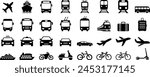 Bus, tram, trolleybus, subway, train, ship, bicycle and car flat icons as symbols of transport
