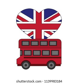 bus transport with flag in shape heart of great britain icon