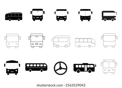 Bus Transport Icon set. Black simple thin line icon vector illustration