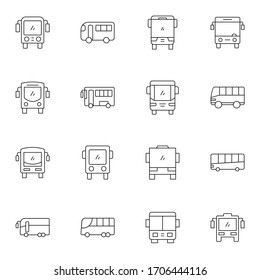 Bus, transport icon set. Simple bus, minibus thin outline icon sign concept. vector illustration. 