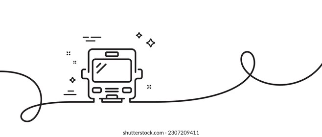 Bus transport line icon. Continuous one line with curl. Transportation sign. Tourism or public vehicle symbol. Bus single outline ribbon. Loop curve pattern. Vector