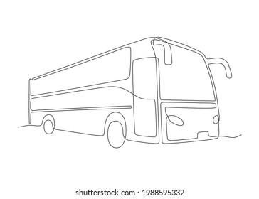 Bus, transport for travel and tours, outline continuous one drawn. Travel vehicle or car. Vector illustration