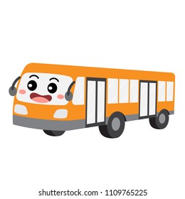 Bus transportation cartoon character perspective view isolated on white background vector illustration.