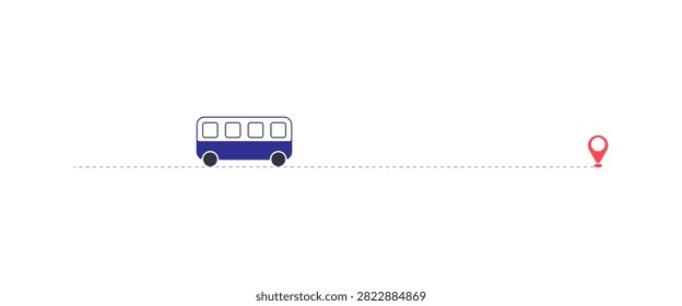 Bus Transportation Concept with Straight Path to Destination Pin