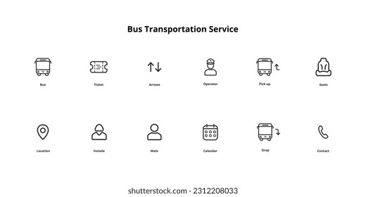 Juego de iconos de transporte de bus . 
