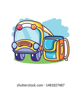 bus transportation with school bag isolated icon