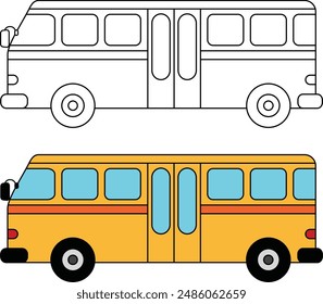 Bus, transportation, vehicle, outline coloring page for kids 