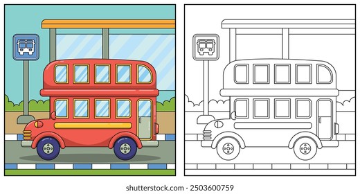 bus, transportation, vehicle, outline coloring page for kids