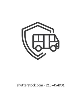 Bus travel insurance line icon. linear style sign for mobile concept and web design. Bus and shield outline vector icon. Symbol, logo illustration. Vector graphics