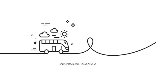 Bus travel line icon. Continuous one line with curl. Trip transport sign. Holidays vehicle symbol. Bus travel single outline ribbon. Loop curve pattern. Vector