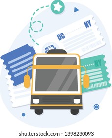 Bus travel ticket vector flat material design object