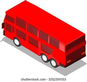 Bus travel tourism mobile two-story country city convenience red isometry perspective white background isolated