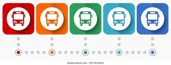 Bus, travel vector icons, infographic template, set of flat design symbols in 5 color options