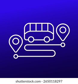 Ícone de viagem de ônibus com projeto de rota, vetor de linha