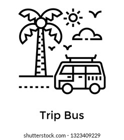 Bus trip line icon vector 