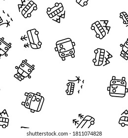 Bus Trip And Travel Vector Seamless Pattern Thin Line Illustration