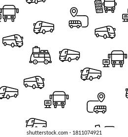 Bus Trip And Travel Vector Seamless Pattern Thin Line Illustration
