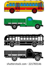 Bus and truck. This image is a vector illustration and can be scaled to any size without loss of resolution.