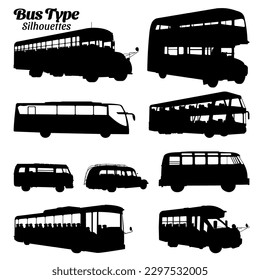 Bus type silhouette vector illustration set