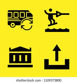 bus, upload, water ski and parthenon vector icon set. Sample icons set for web and graphic design