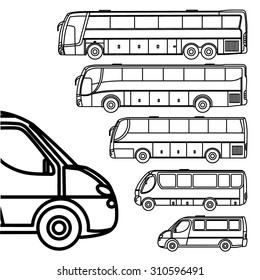 Bus and van line drawing icon set