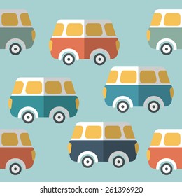 Bus, van repeat wallpaper pattern. Flat design.
