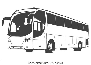 Bus vector black illustration isolated on white background. Hand drawn illustration.