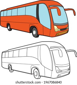 Bus vector drawing transportation learning education cartoon drawing, line art and colored.