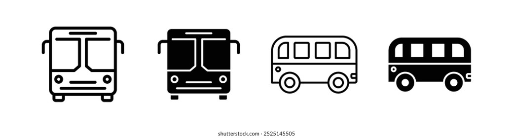 Vector de autobús lleno y delineado iconos colección
