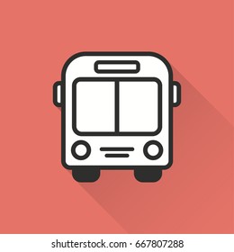 Bus vector icon with long shadow. Illustration isolated on red background for graphic and web design.