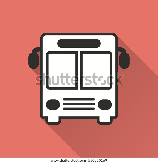 Bus vector icon\
with long shadow. Illustration isolated on red background for\
graphic and web design.