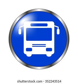 Bus - vector icon on the blue button