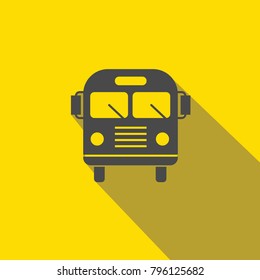 Bus vector icon for public transport school bus flat shadow yellow background