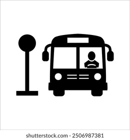 Bus vector icon. Regular public transport symbol. Black silhouette. Front look. Traveling by bus.