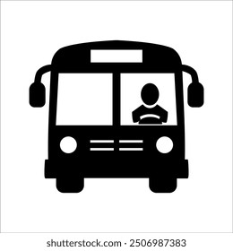 Bus vector icon. Regular public transport symbol. Black silhouette. Front look. Traveling by bus.