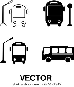 Conjunto de iconos del vector de bus. Ilustración negra aislada en fondo blanco para diseño gráfico y web en fondo blanco..eps