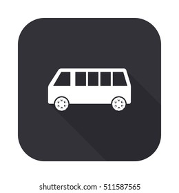 Bus vector icon - squared button  with long shadow