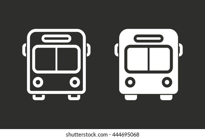 Bus vector icon. White illustration isolated on black background for graphic and web design.
